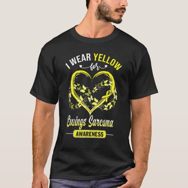 T-shirt Ewings Sarcoma Awareness Je Porte Le Papillon Jaun (Devant)