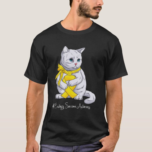 T-shirt Ewings Sarcoma Awareness Mois Chat au Ruban Jaune (Devant)