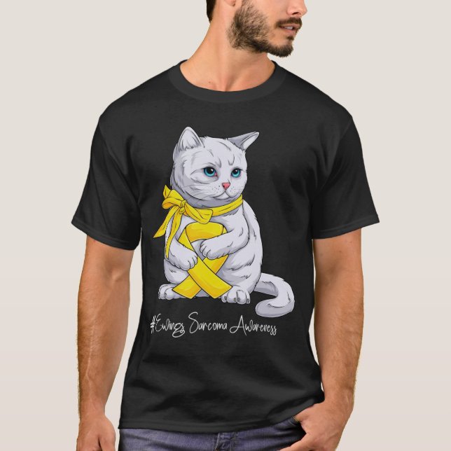 T-shirt Ewings Sarcoma Awareness Mois Chat au Ruban Jaune (Devant)