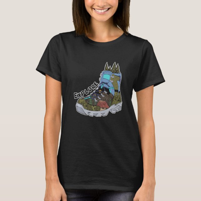 T-shirt Explore Hiking Boot Adventure Campfire Traveler Ca (Devant)