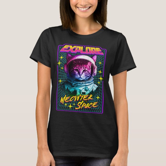 T-shirt Explore Meowter Space  80s Style Astronaut Space C (Devant)