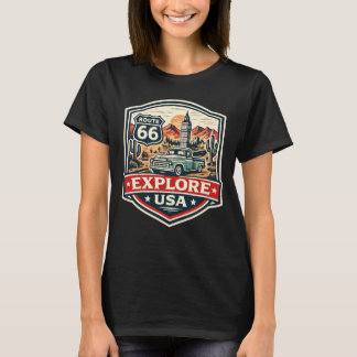 T-shirt Explorer Badge USA Route 66 Voyage Rétro