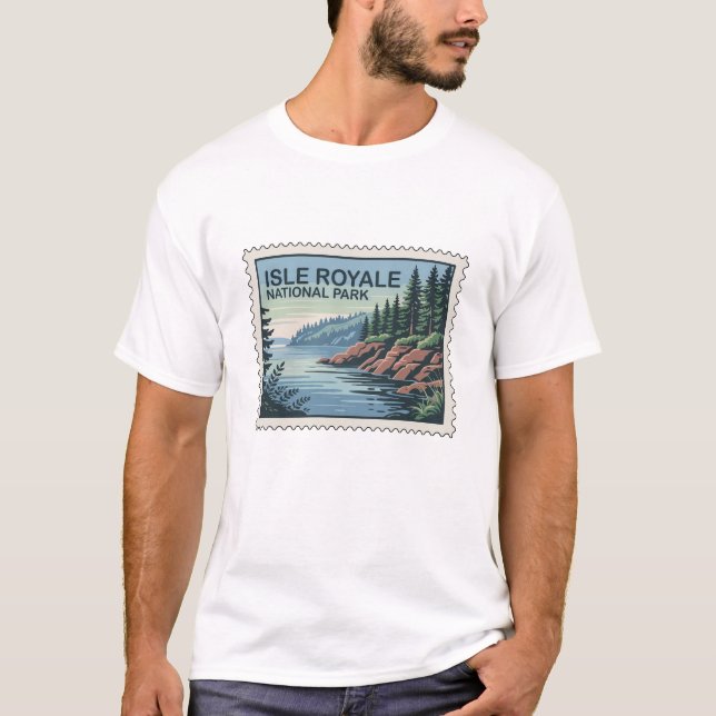 T-shirt Explorez le côté sauvage de l'île Royale Timbre (Devant)