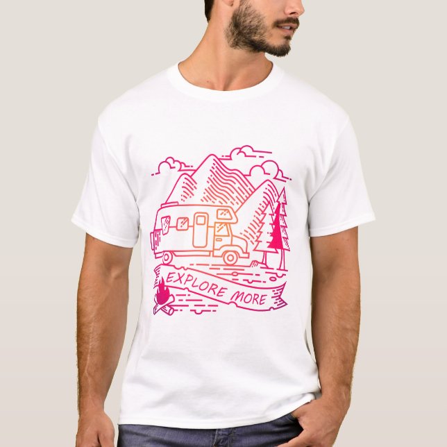 T-shirt Explorez Plus Camper Rose Van Mountain Nature Love (Devant)