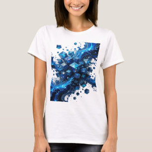 T-shirt Explosion de cube de cristal bleu argenté gras