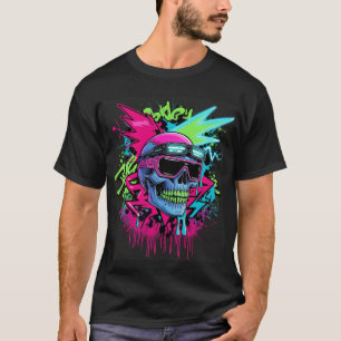 T-shirt Explosion du crâne néon - Cyberpunk Streetwear Art