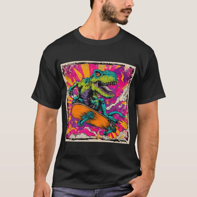 T-shirt Explosive Comic T-Rex Skate Jump (Devant)