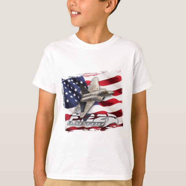 T-shirt F-22 Raptor et drapeau américain (Devant)