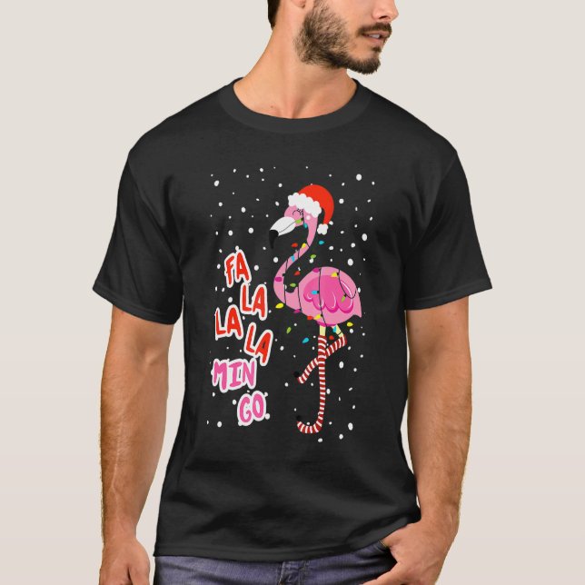 T-shirt Fa La Mingo Flamant rose rose Santa Hat Joyeux (Devant)