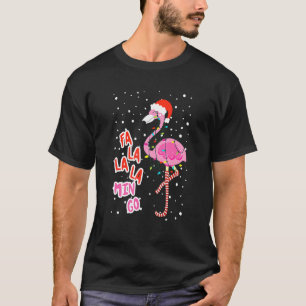 T-shirt Fa La Mingo Flamant rose rose Santa Hat Joyeux