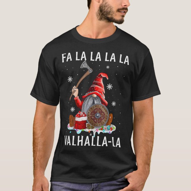 T-shirt Fa La Valhalla Xmas Gnome Beard Viking Arme C (Devant)