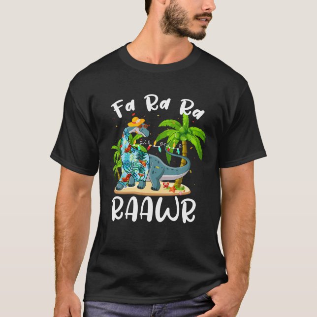 T-shirt Fa Ra Rawr Long Cou Dinosaure Été Noël (Devant)