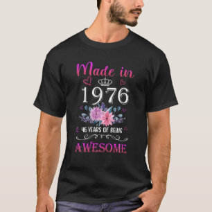 T-shirt Fabriqué Dans 46 Ans Cadeaux Floral 1976 46E Birth