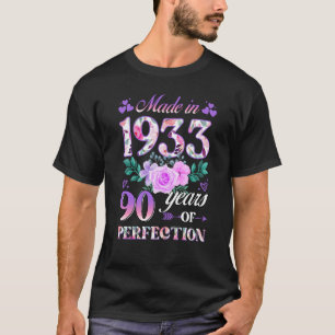 T-shirt Fabriqué En 1933 Floral 90 Ans 90ème Anniversaire 