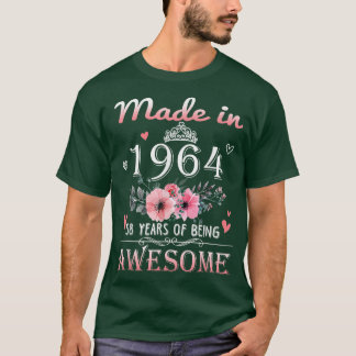T-shirt Fabriqué En 1964 Floral 58 Ans 58e Anniversaire Ca