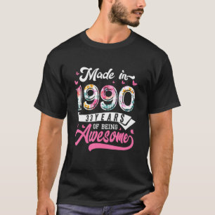 T-shirt Fabriqué En 1990 Floral 33 Ans 33ème Anniversaire