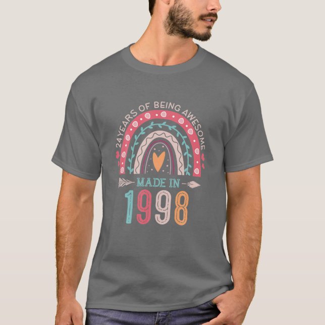 T-shirt Fabriqué En 1998 24 Ans Arc-En-Ciel 24E Anniversai (Devant)