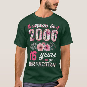 T-shirt Fabriqué En 2006 Floral 16 Ans 16th Birthday Cadea