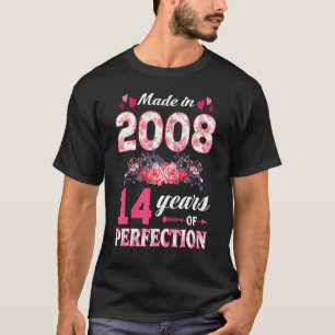 T-shirt Fabriqué En 2008 Floral 14ème Anniversaire 14 Anni