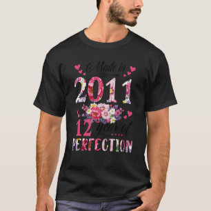 T-shirt Fabriqué En 2011 Floral 12 Ans 12ème Anniversaire 
