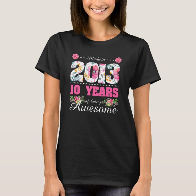 T-shirt Fabriqué En 2013 Floral 10e Anniversaire 10 Annive (Devant)