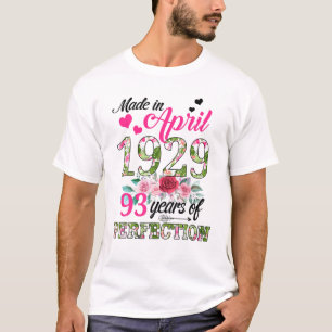 T-shirt Fabriqué En Avril 1929 Floral 93 Ans 93E Anniversa
