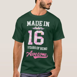 T-shirt Fabriqué En Floral 16 Ans D'Être Une 7E Naissance