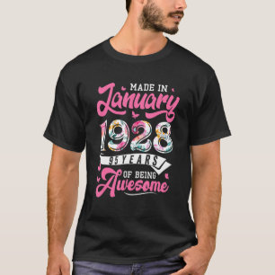 T-shirt Fabriqué en janvier 1928 Floral 95 ans 95e anniver