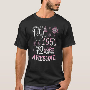 T-shirt Fabriqué En Juillet 1950 Fleurs Anniversaire 72 An
