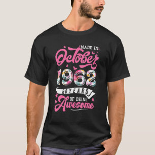 T-shirt Fabriqué En Octobre 1962 Floral 60 Ans 1962ème Bir