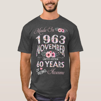 T-shirt Fabriqué En Octobre 1963 Floral 60 Ans D'Être
