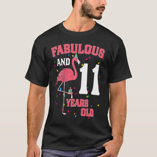 T-shirt Fabuleux Et 11 Ans Flamant rose Rose Anniversaire  (Devant)