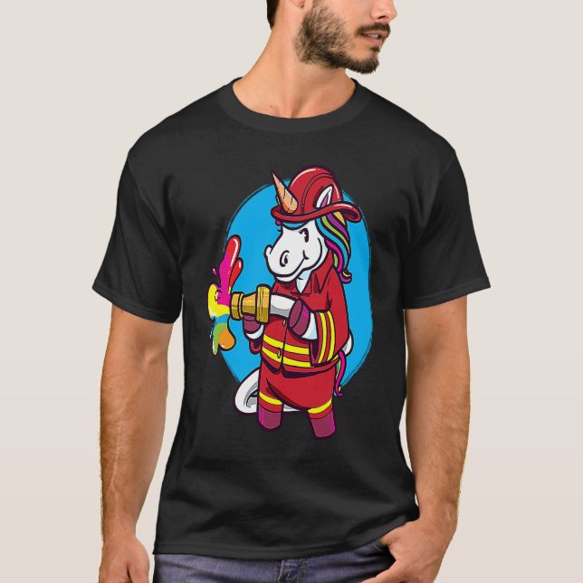 T-shirt Fabulous creature unicorn as colourful firefighter (Devant)