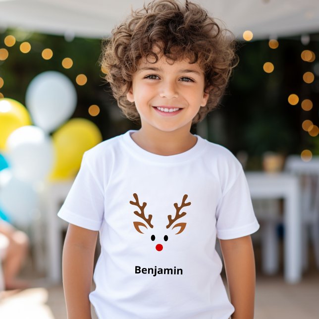 T-shirt Face de renne mignonne avec nom de noeud rouge (Créateur téléchargé)