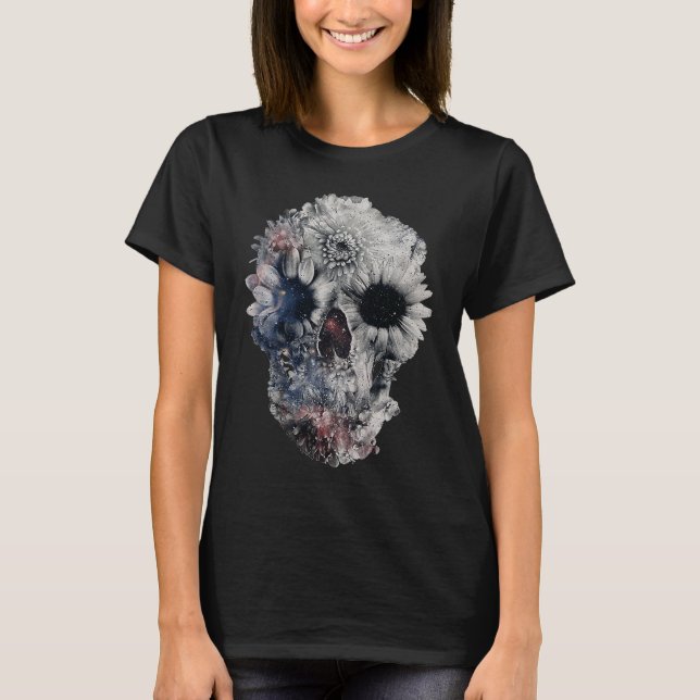 T-shirt Face Floral Skull Skeleton Halloween Costume (Devant)