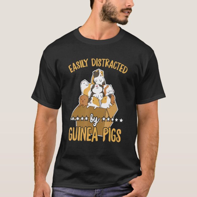 T-shirt Facile À Distraire Par Citation De Cochons De Guin (Devant)