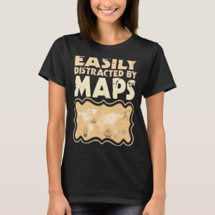 T-shirt Facilement Distrait Par Cartes Cartes Cartographie