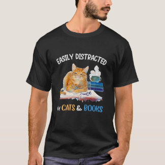 T-shirt Facilement Distrait Par Chats Et Livres Chat