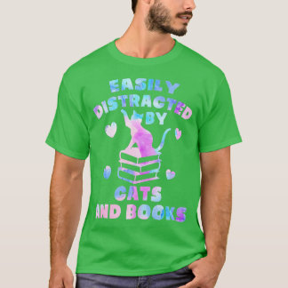 T-shirt Facilement distrait par Chats et Livres - Chats et