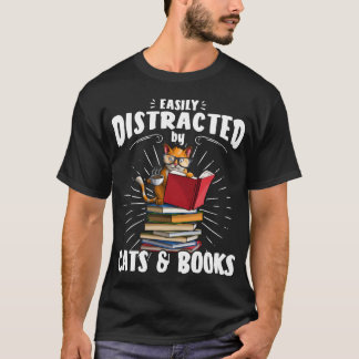 T-shirt Facilement Distrait Par Chats Et Livres Cute Famil