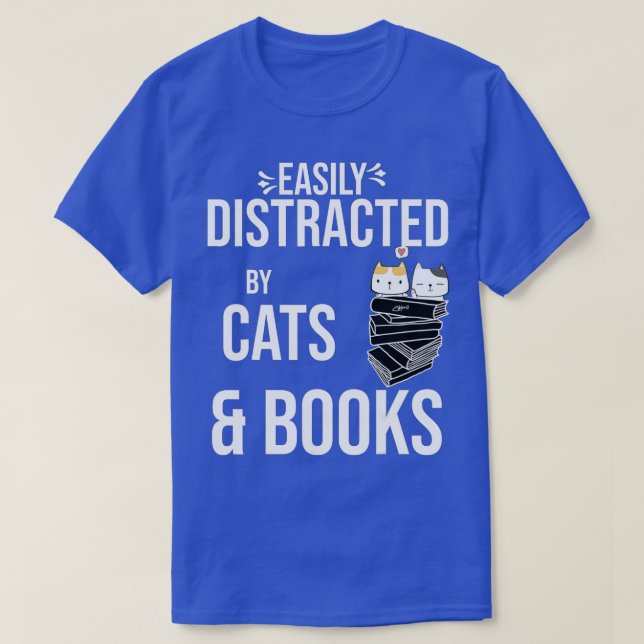 T-shirt Facilement Distrait Par Chats Et Livres Drôle Livr (Design devant)