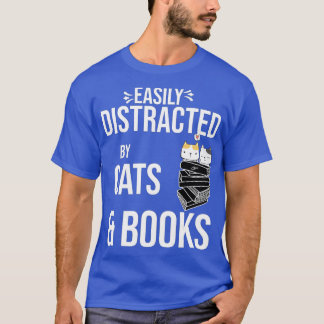 T-shirt Facilement Distrait Par Chats Et Livres Drôle Livr