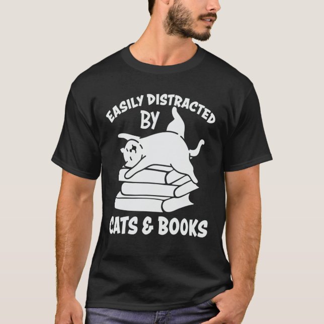 T-shirt Facilement Distrait Par Chats Et Livres Kitty Chat (Devant)
