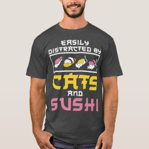T-shirt Facilement Distrait Par Chats Sushi Japon Cuisine 
