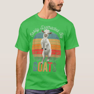T-shirt Facilement Distrait Par Chèvres Rétro Vintage Funn