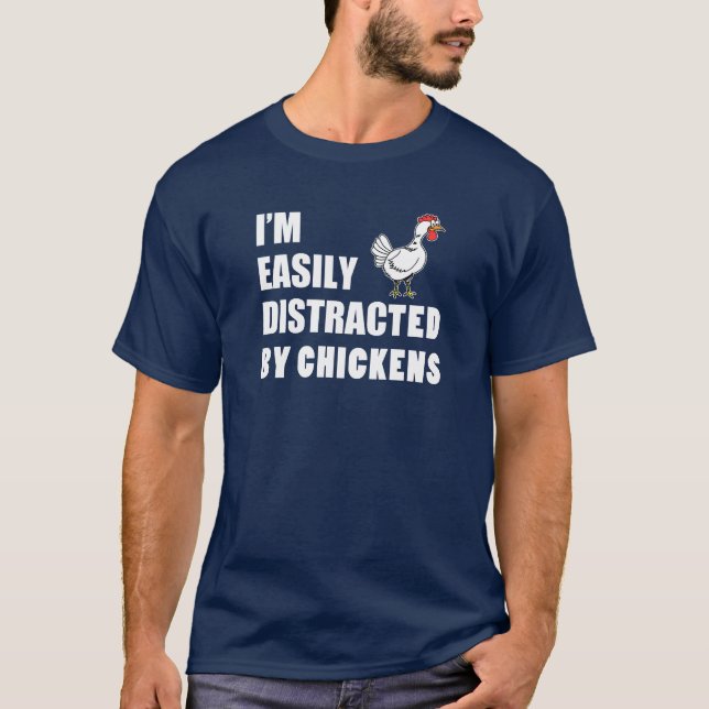 T-shirt Facilement distrait par des poulets (Devant)
