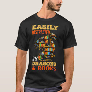 T-shirt Facilement Distrait Par Dragons Et Livres Dragon L