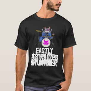 T-shirt Facilement Distrait Par Drum S Drummer Chat Musiqu