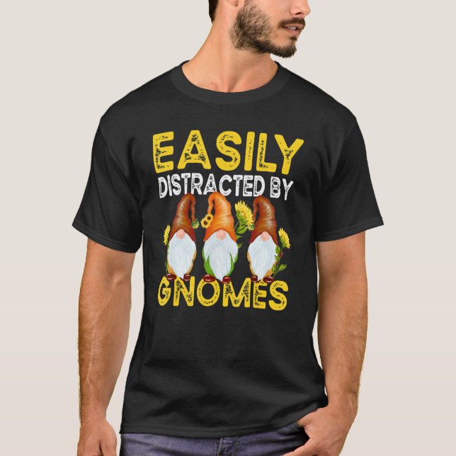 T-shirt Facilement Distrait Par Gnomes Jardin De Tournesol (Devant)