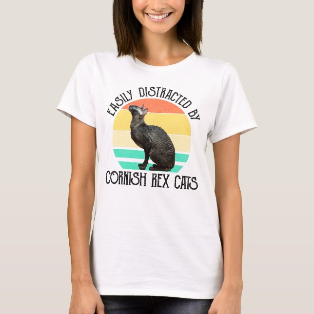 T-shirt Facilement Distrait Par Les Chats Cornish Rex (Devant)
